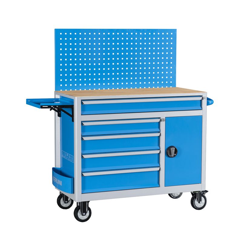 蓝色4抽1门工具车